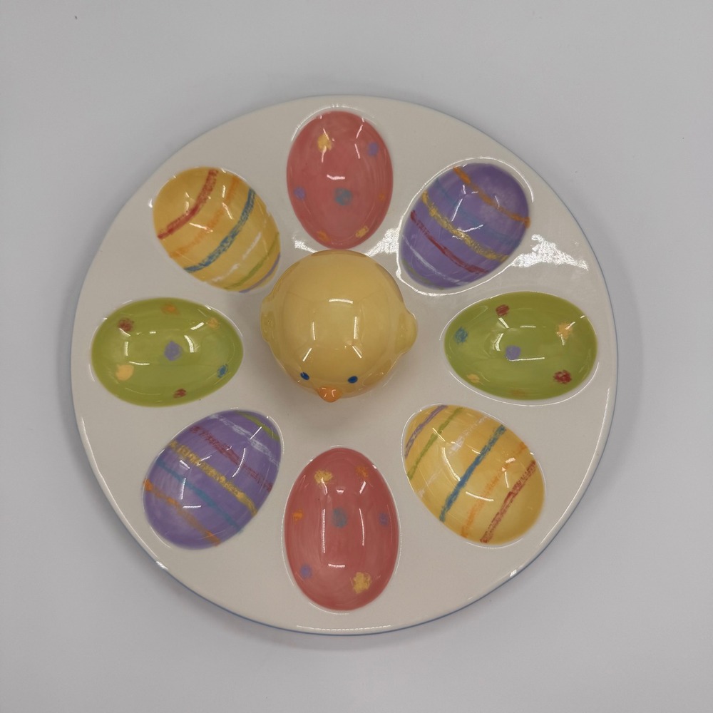 Blossoms &‎ Blooms Easter Chick Ceramic Deviled Egg Platter Pastel 8" 08ESTR120 - Picture 2 of 9